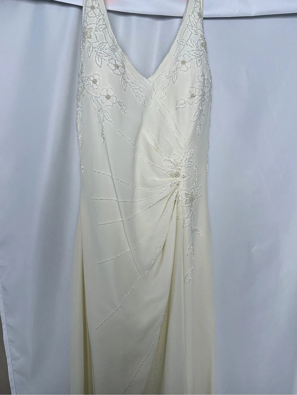 Floral Vintage Beaded Maxi Dress in White/Ivory